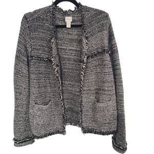 Chico's Women's Black White Metallic Fringe Open Cardigan Sweater Size 3 XL 16